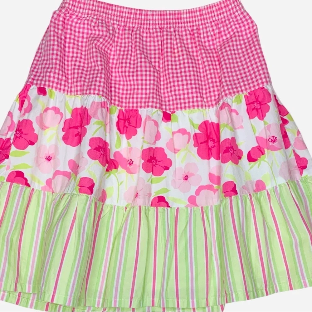 Gymboree Girl's Skirt Size 4 Layered Ruffles Cotton Fully Lined Pink and Green